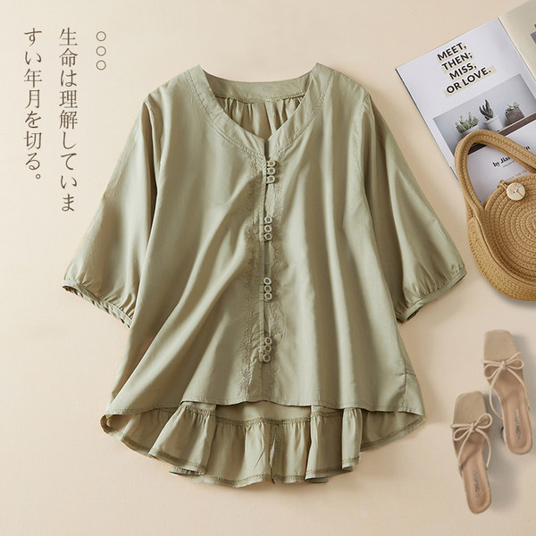 เสื้อลินินคนอ้วน เสื้อทีเชิ้ตคนอ้วนผู้หญิง เสื้อทีเชิ้ตตัวใหญ่ By Literary Plus size