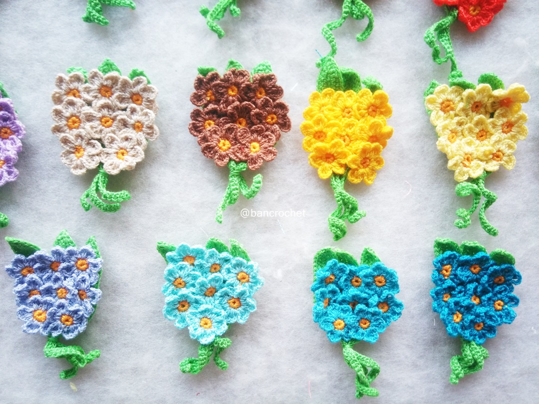 เฉพาะราคาส่ง ช่อดอกไม้จิ๋วถักโครเชต์ Mini flower bouquet crochet (only wholesale) สำเนา หลากสี 5 นิ้ว