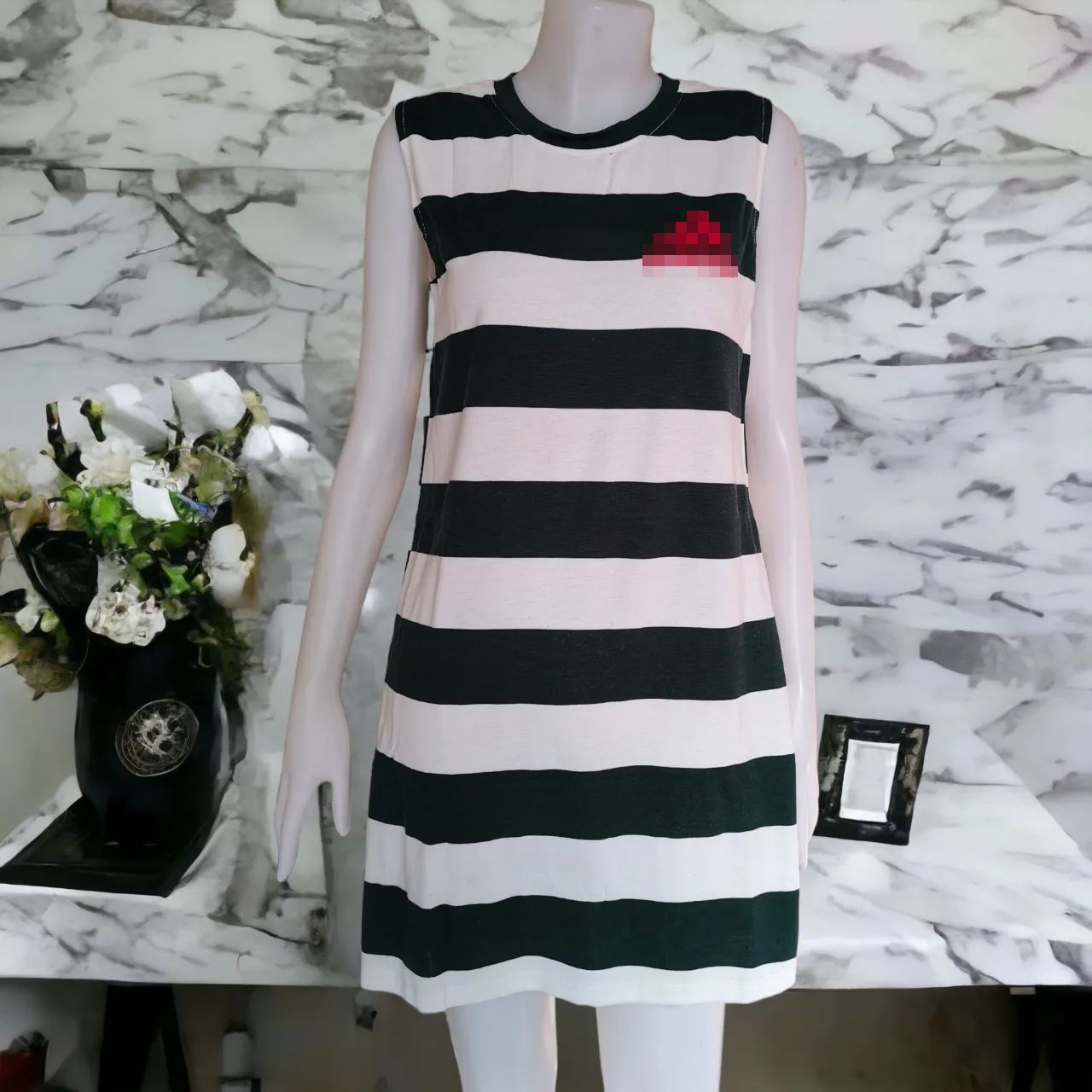 Dress4740 เดรสแขนกุดผ้าแมงโก้เนื้อดีหนาสวยยืดได้ใส่สบาย มีหลายสีหลายลาย