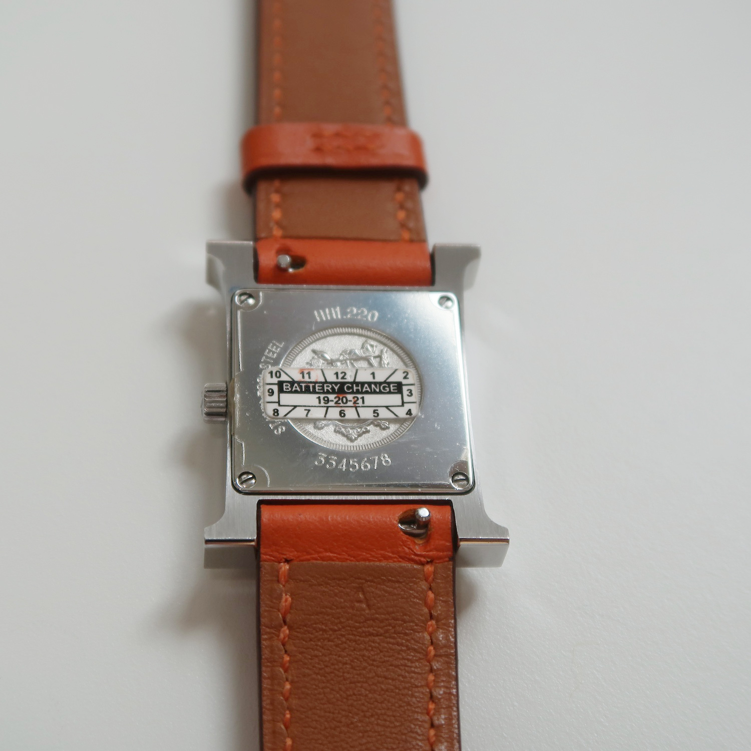 Hermes White Enamel Orange Swift H Hour PM Watch