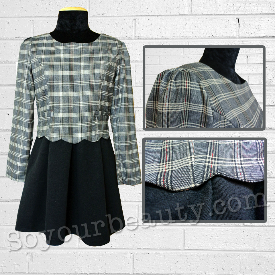 ชุดเดรสสั้นแขนยาว ลายสก๊อต