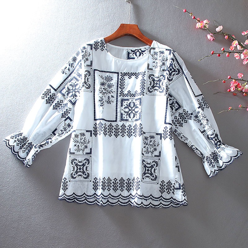 เสื้อลินิน เสื้อผ้าฝ้ายลินิน เสื้อเชิ้ตผ้าลินิน ปักลายสวยๆด้วยด้าย สไตล์VINTAGE BY Dreamroom