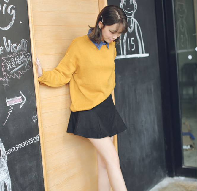 Sweater เสื้อสเวทเตอร์แขนยาว สีเหลือง ทรงสวย จะใส่เดี่ยวไหรือใส่โค้ทคลุมก็เริ่ด