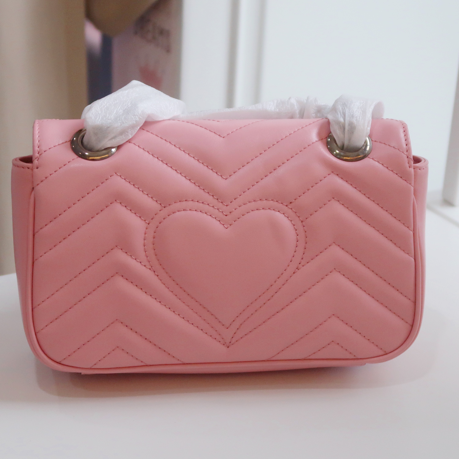 Gucci Pink Calfskin GG Marmont Mini Flap 22 SHW