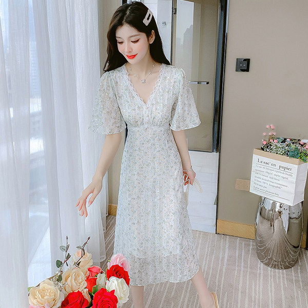 เดรสลูกไม้ เดรสชีฟองสวยๆ แขนสั้น By Meiyi women's clothing