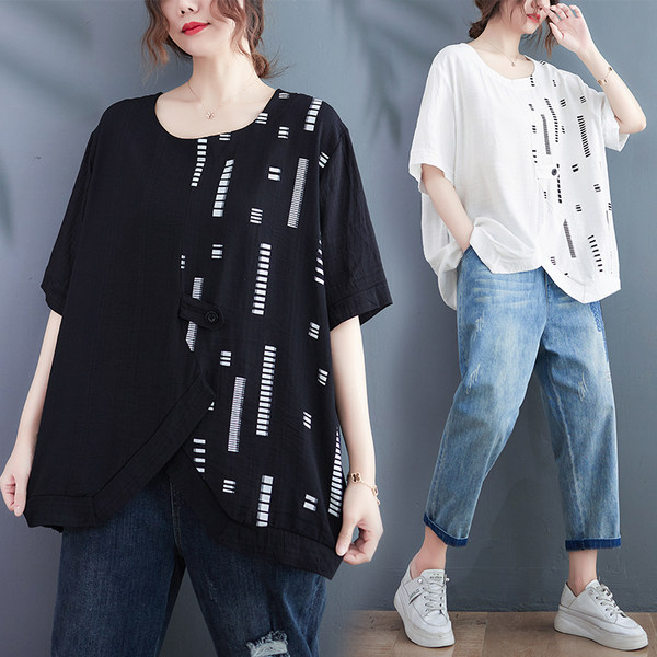 เสื้อลินินคนอ้วน เสื้อทีเชิ้ตคนอ้วนผู้หญิง เสื้อทีเชิ้ตตัวใหญ่ By Literary Plus size