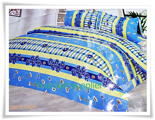 3.5 ฟุต 3 ชิ้น ชุดเครื่องนอน ผ้าปูที่นอน สีฟ้า ดอกไม้ P002
