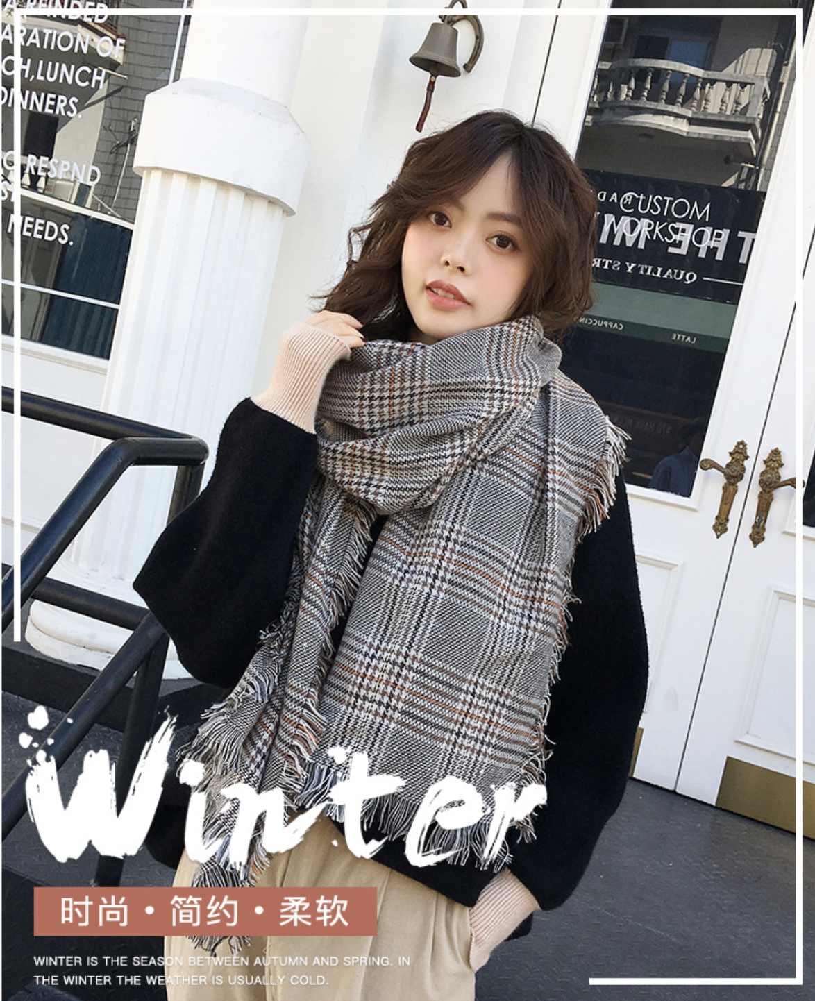 ผ้าพันคอกันหนาว ลายสก๊อต ผืนใหญ่ เนื้อนุ่ม สไตล์เกาหลี พร้อมส่ง same pic