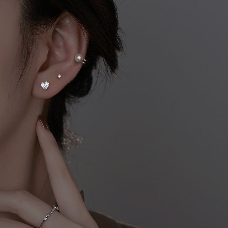 ต่างหูเงินแท้ทั้งชิ้น S925 รุ่น Lovely ต่างหูก้านเสียบ เพชรCZรูปหัวใจ สีเงิน 3mm 4mm 5mm Silver925
