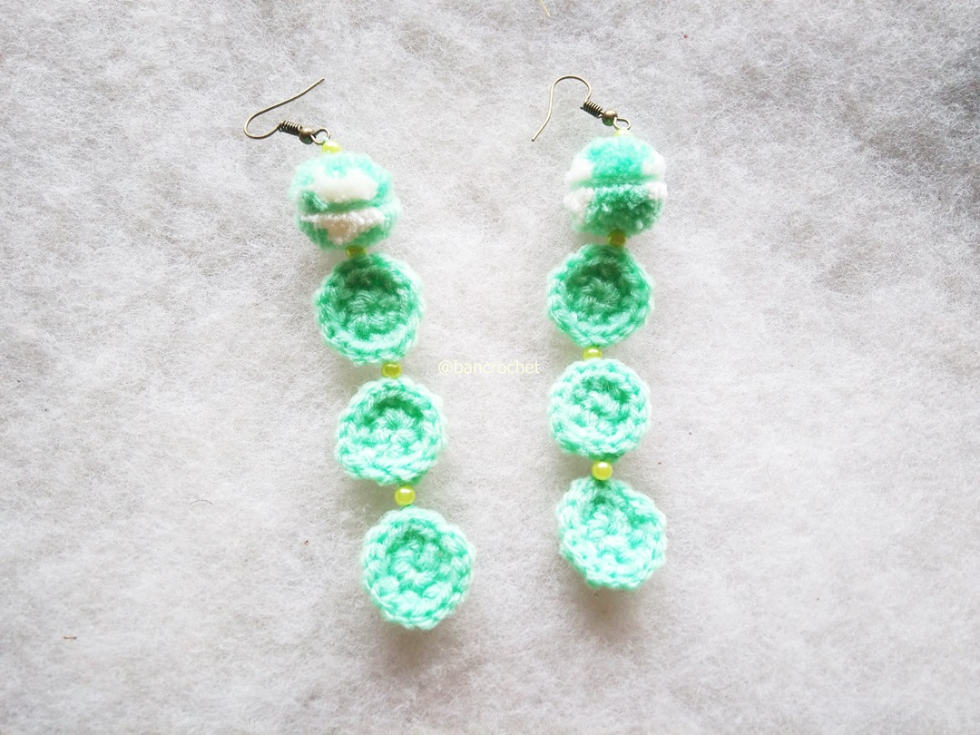 Bancrochet ต่างหูถักโครเชต์ crochet earrings สีเขียว 4-6 นิ้ว