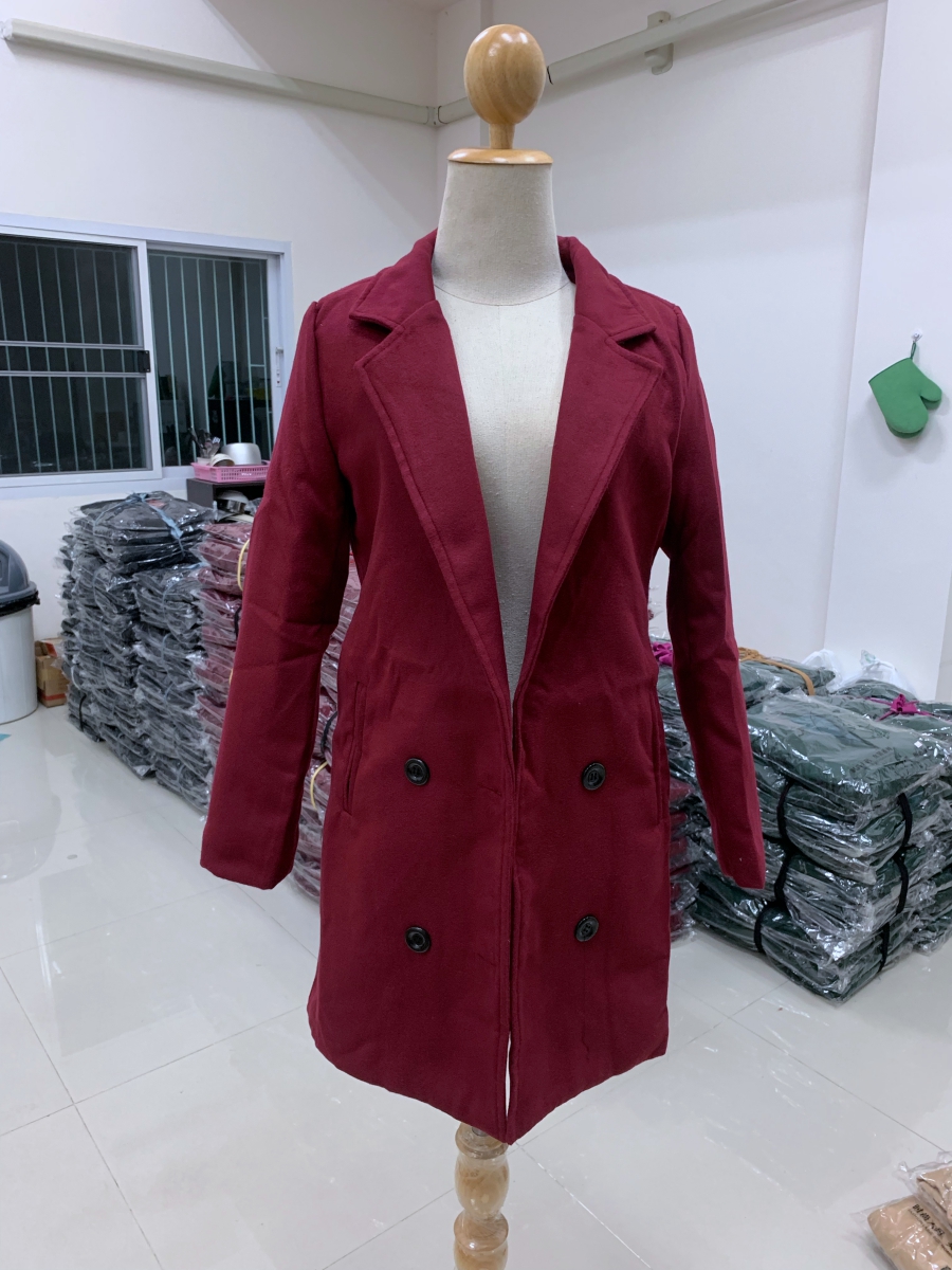 S-4XL เสื้อโค้ทกันหนาว สไตล์เกาหลี ทรงเรียบง่าย ทรงยาว ผ้าวูลผสมบุซับในกันลม พร้อมส่ง สีแดงเข้ม