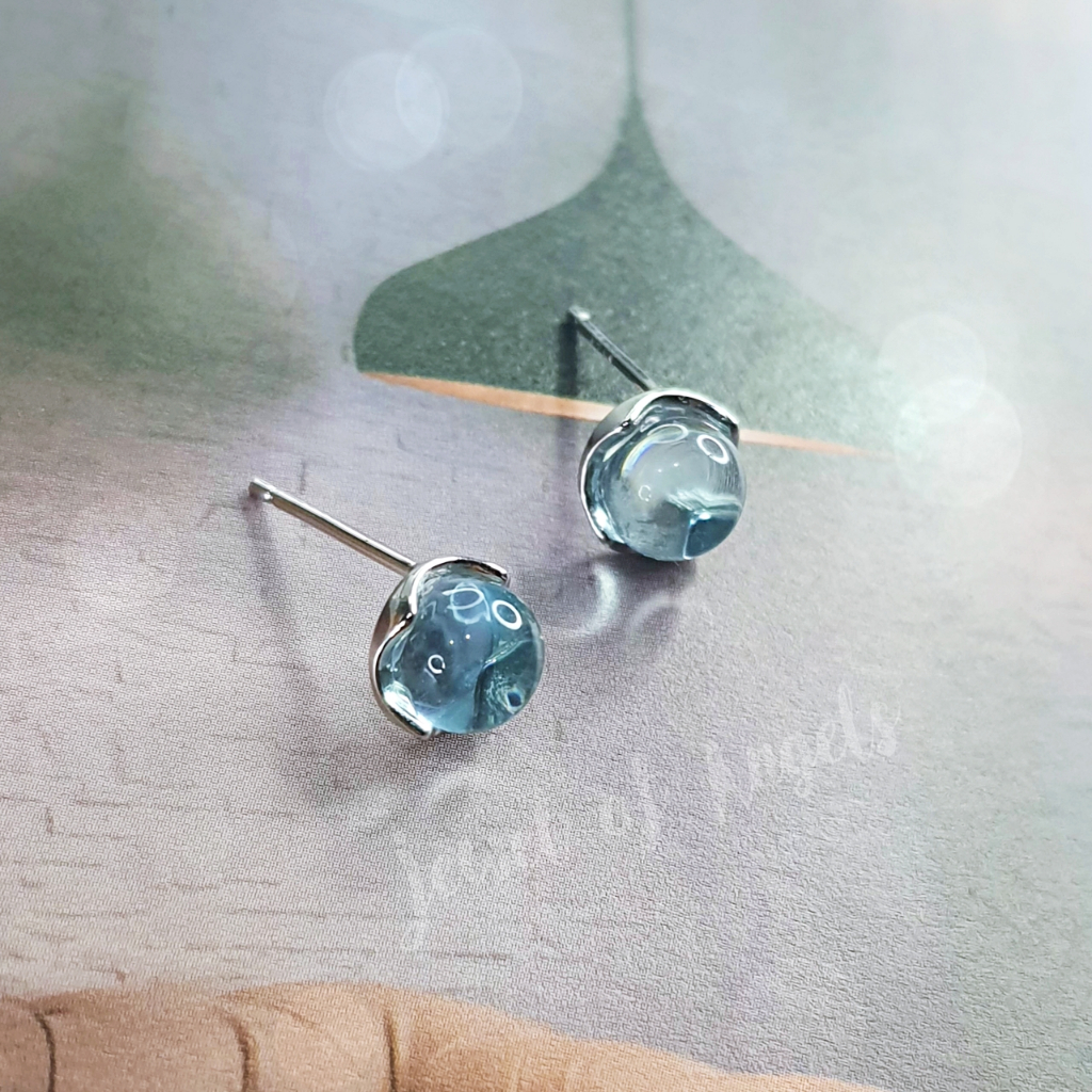 ต่างหูเงินแท้ S925 รุ่น Sky ต่างหูกลม คริสตัลสีฟ้า เงินแท้ทั้งชิ้น Silver925 ต่างหูผู้ชาย ต่างหูผู้หญิง ตุ้มหูเงินแฟชั่น