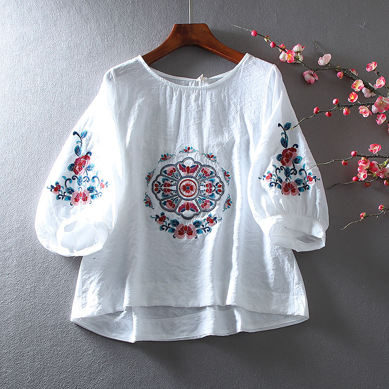 เสื้อลินิน เสื้อผ้าฝ้ายลินิน เสื้อเชิ้ตผ้าลินิน ปักลายสวยๆด้วยด้าย สไตล์VINTAGE