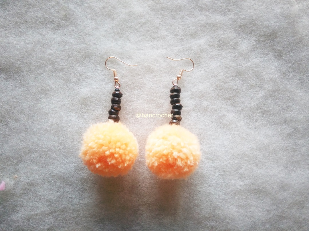 Bancrochet ต่างหูถักโครเชต์ crochet earrings สีส้ม 3 นิ้ว
