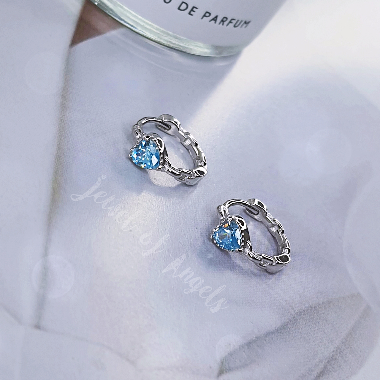 ต่างหูเงินแท้ S925 รุ่น Affection ต่างหูห่วงโซ่ แต่งเพชรCZหัวใจสีฟ้า สูง12mm เงินแท้ทั้งชิ้น Silver925 ต่างหูผู้หญิง ตุ้มหูเงินแฟชั่น