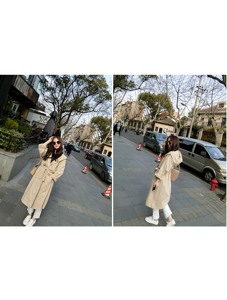 เสื้อคลุมตัวยาว มีฮูดพร้อมสายผูกเอว ทรงเก๋ ผ้าเนื้อด้าน บาง พร้อมส่ง ครีมโทนเขียว