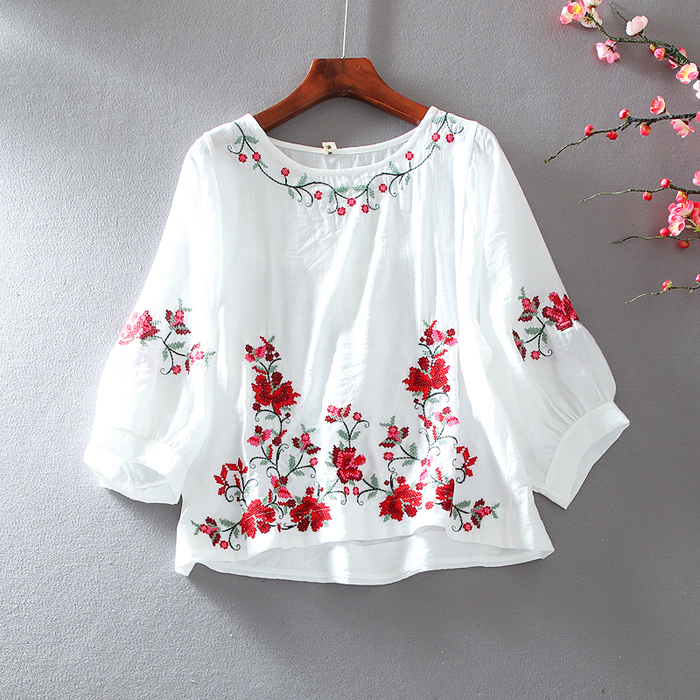 เสื้อลินิน เสื้อผ้าฝ้ายลินิน เสื้อเชิ้ตผ้าลินิน ปักลายสวยๆด้วยด้าย สไตล์VINTAGE BY Dreamroom