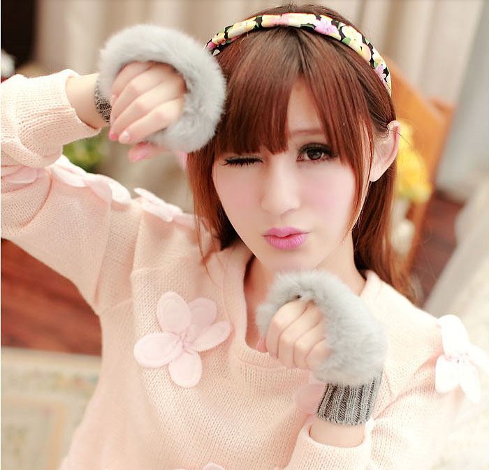 ถุงมือขนเฟอร์ กันหนาว พร้อมส่ง GRAY