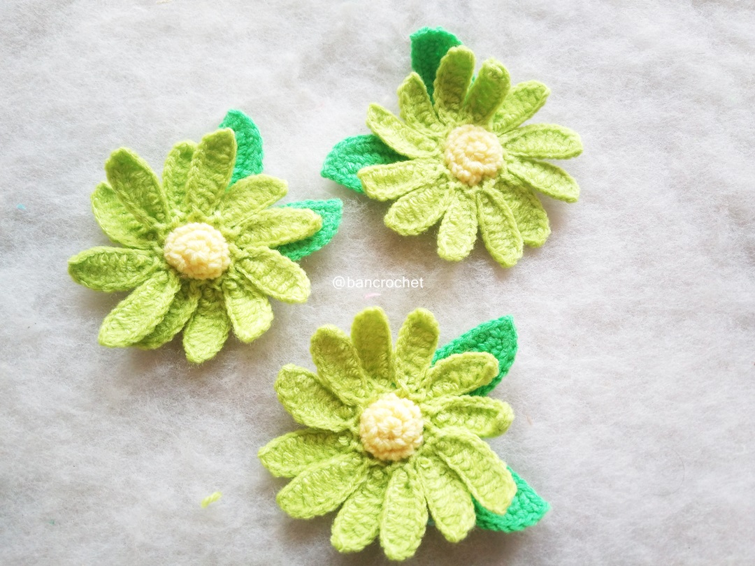 Bancrochet ดอกดาวกระจาย Sulfur Cosmos flowers สีเขียวใบตอง 3 นิ้ว