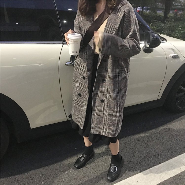 Korea Minimal Coat เสื้อคลุมกันหนาว ตัวยาว สไตล์เกาหลี ผ้าทอลายสก๊อต บุซับในกันลม
