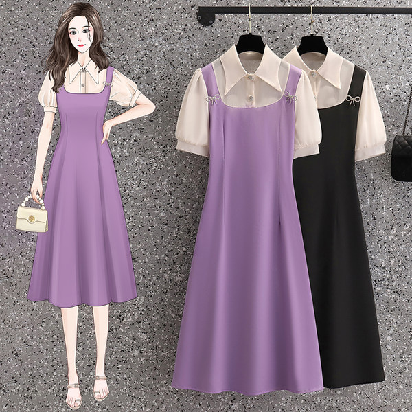 เดรสคนอ้วน เดรสสาวอวบ ชุดเดรสคนอ้วนวัยรุ่น เหมือนใส่2 ชิ้น BY PLUS SIZE Girl