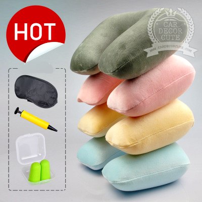 Travel Pillow U-shaped neck pillow - ชุดเซ็ทหมอนรองคอเป่าลม ที่ปิดตา ที่ปิดหู พกพาสำหรับเดินทางบนเครื่องบิน