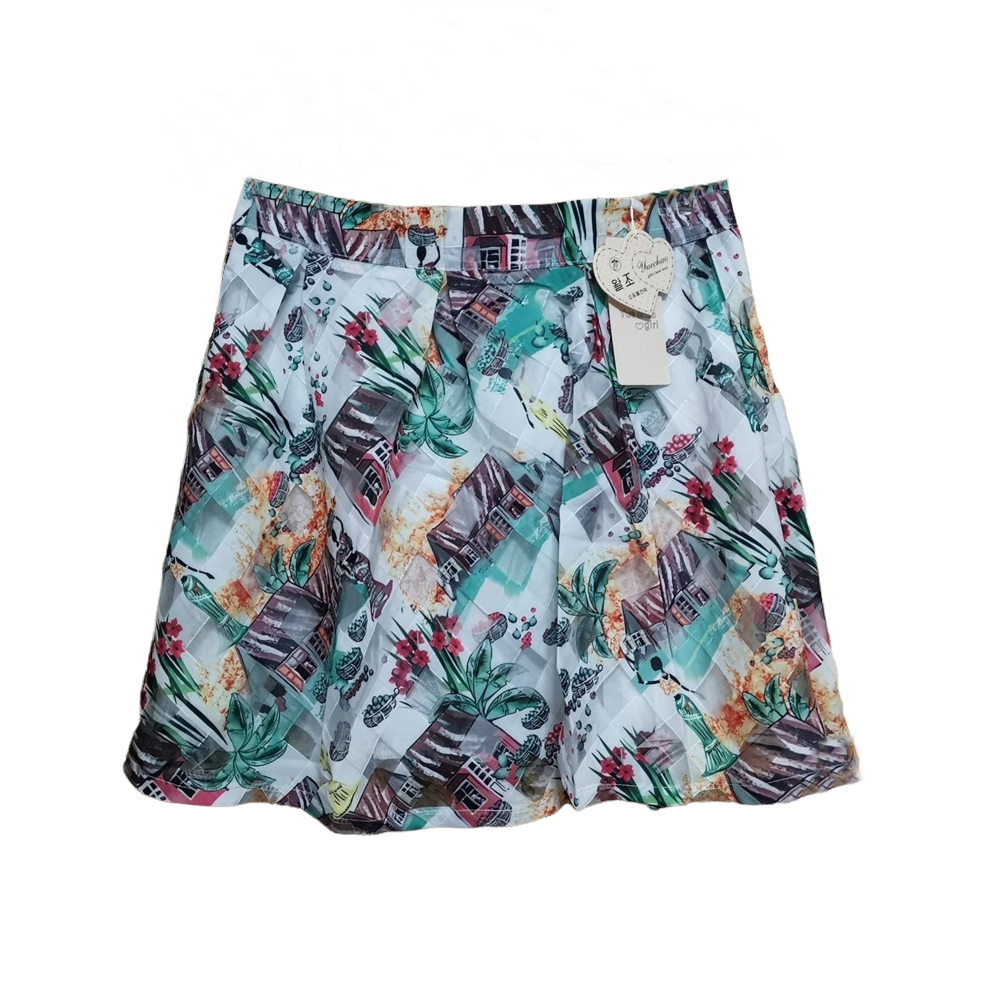 Skirt327 กระโปรงผ้าไหมแก้ว Organza ลายกราฟฟิค ซิปหลัง มีซับใน งานสวยน่ารัก แมทช์กับเสื้อได้หลายแบบ