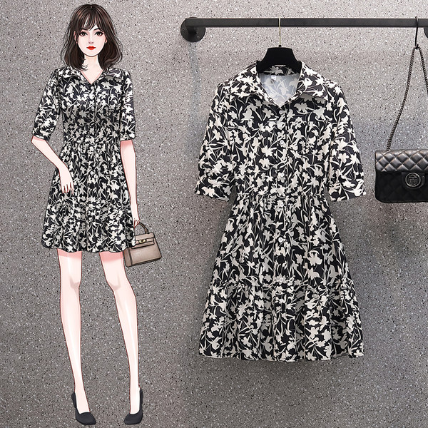 เดรสคนอ้วน เดรสสาวอวบ ชุดเดรสคนอ้วนวัยรุ่นแขนสั้น BY PLUS SIZE Girl