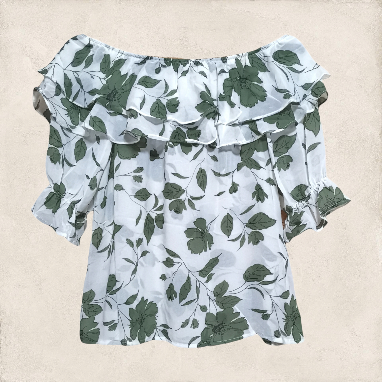 🌷 Blouse3784 เสื้อเปิดไหล่ลายดอกไม้ ดีเทลสม็อครอบบ่าแต่งระบายสุดน่ารัก แขนตุ๊กตาฟูเบาๆ เพิ่มความหวานแบบลูกคุณ