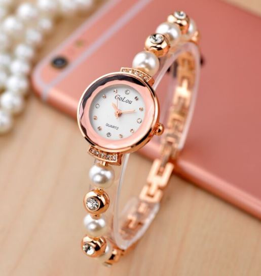นาฬิกาข้อมือฝังเพชร ร้อยไข่มุก สีทอง pink gold เงิน สุดหรู เหมาะกับสาวข้อมือเล็ก นาฬิกาสวย ๆ ของขวัญแทนใจ 639077