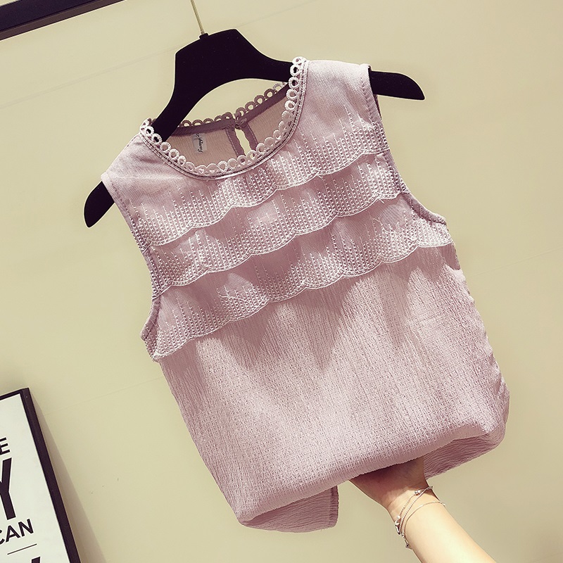 Blouse3738 เสื้อชีฟองอกแต่งลูกไม้ ผ้าชีฟองเนื้อดีหนา งานสวยแมทช์ง่าย แมทช์กับกระโปรงหรือกางเกงก็น่ารักไม่แพ้กันจ้า มี 2 สี ขาว, ชมพูอมม่วง