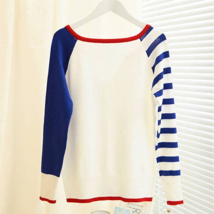 เสื้อคลุม Cardigans ผ้าทอเนื้อบางนิ่มยืดหยุ่น น่ารัก พร้อมส่ง แขนสีกรม