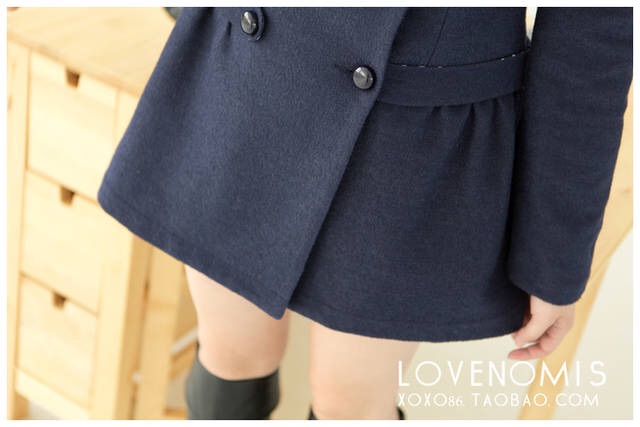 LADY COAT เสื้อโค้ทกันหนาว ยาว 25 นิ้ว ทรงหวานๆ สไตล์เกาหลี พร้อมส่ง ไม่รวมเช็มกลัด DARK BLUE