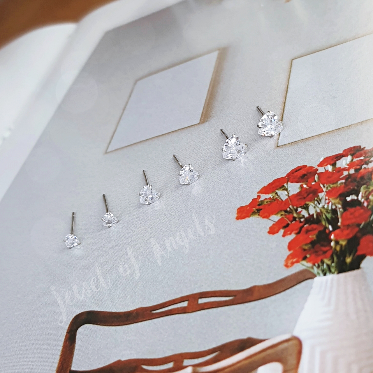 ต่างหูเงินแท้ทั้งชิ้น S925 รุ่น Lovely ต่างหูก้านเสียบ เพชรCZรูปหัวใจ สีเงิน 3mm 4mm 5mm Silver925