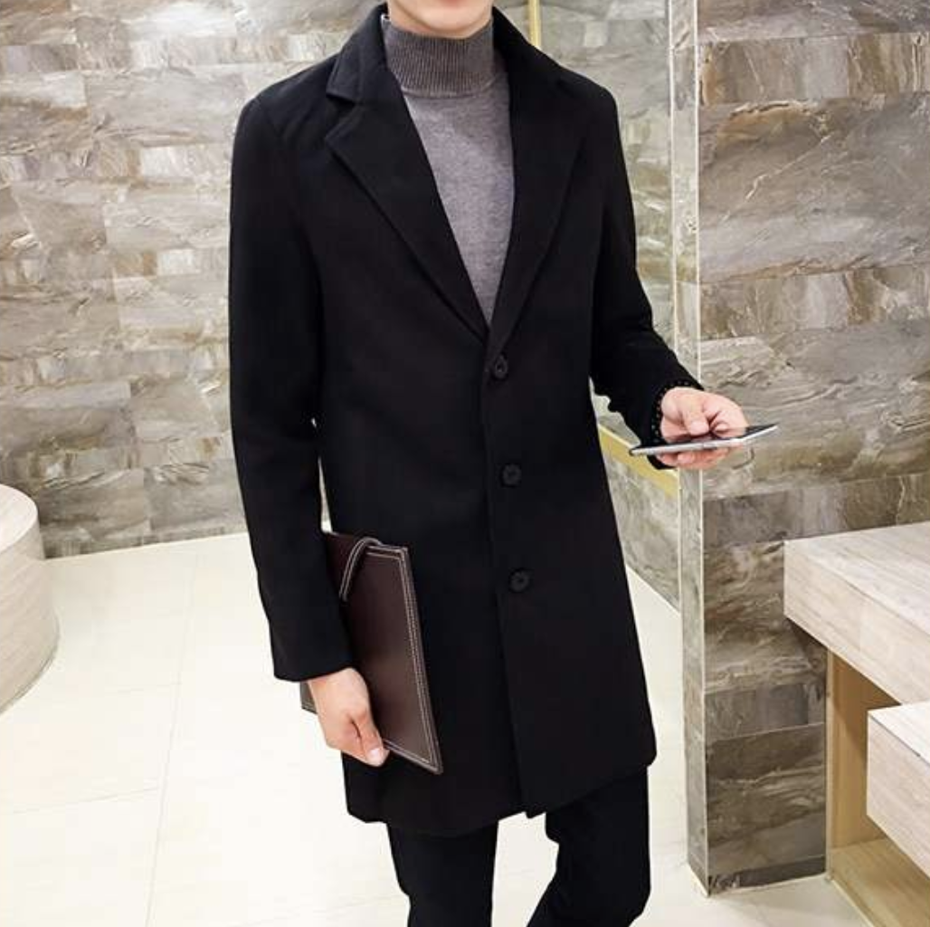 เสื้อโค้ทผู้ชาย สไตล์เกาหลี ทรงคลาสสิค ใส่ง่ายเข้ากับทุกชุด กันหนาวได้ดี พร้อมส่ง สีดำ