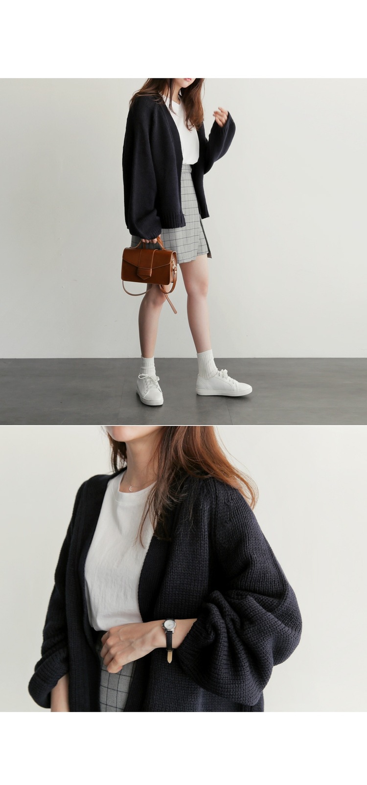 เสื้อคลุมกันหนาว ไหมพรมถัก ตัวสั้นทรงสวย พร้อมส่ง สีดำ