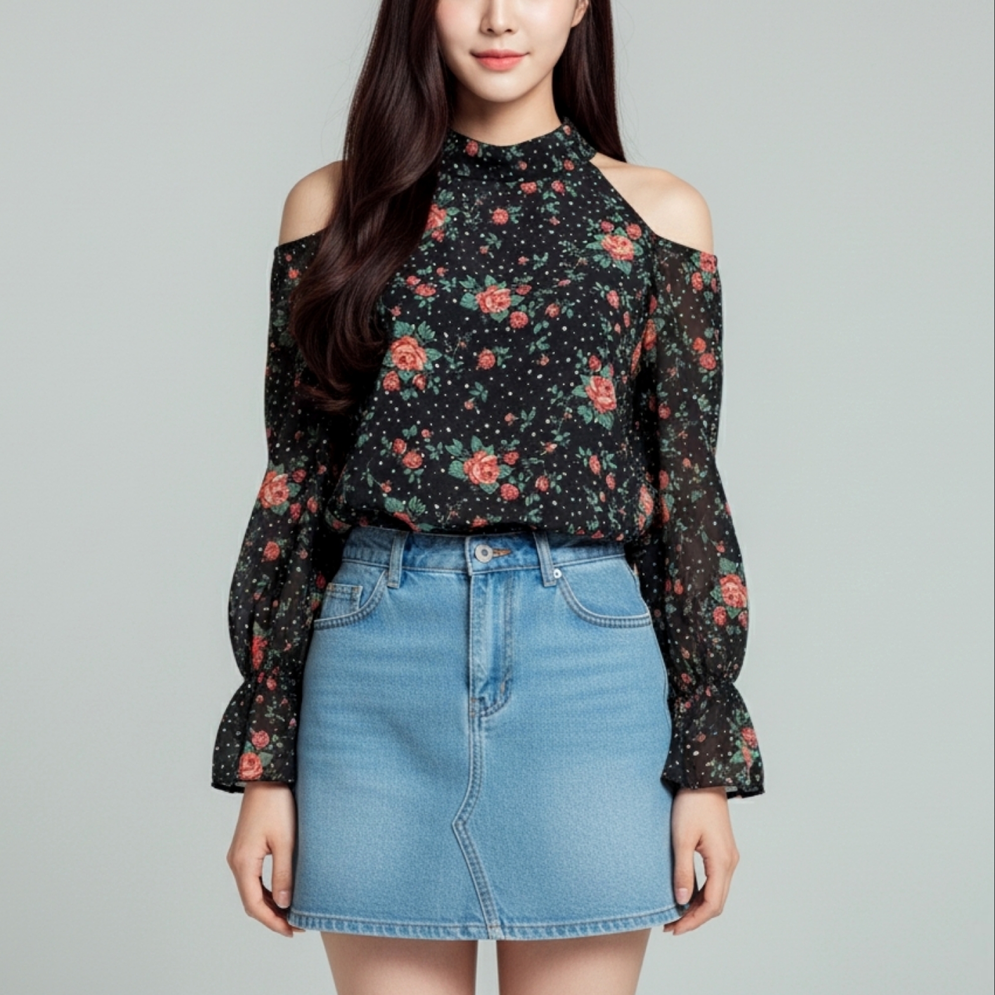 🌷 Blouse4012 เสื้อชีฟองแขนยาวเว้าไหล่ลายดอกไม้ ผ้าชีฟองเนื้อนุ่มละมุน พริ้วสวยให้ลุคหวานอ่อนโยนสุดๆ
