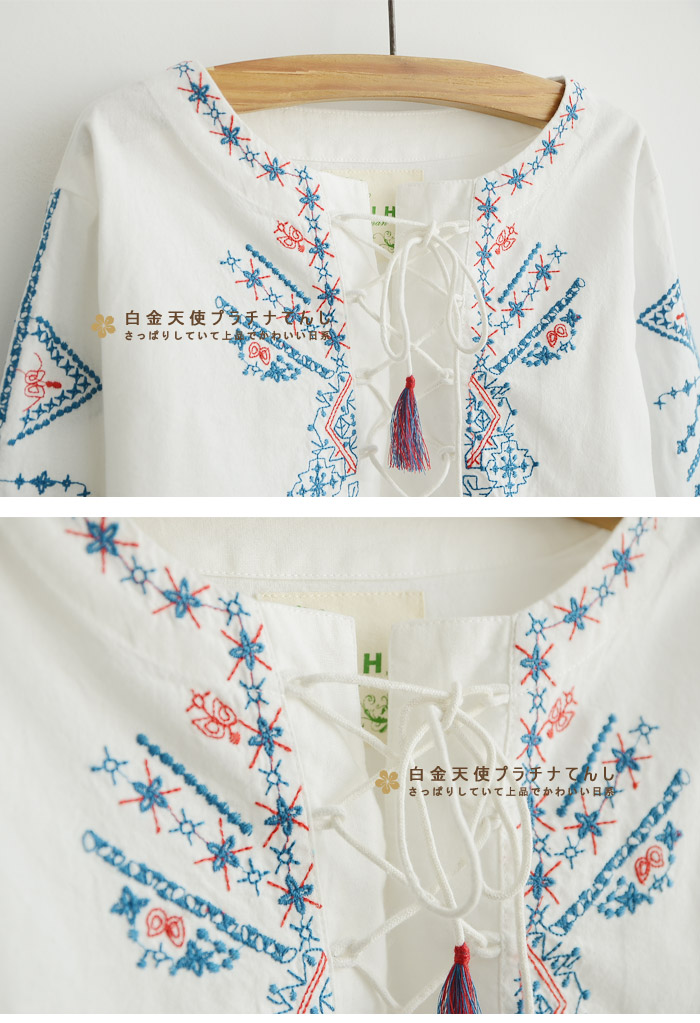 เสื้อผ้าฝ้าย แต่งลายปักน่ารัก พร้อมส่ง