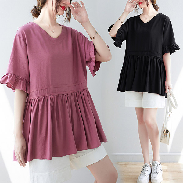 เสื้อลินินคนอ้วน เสื้อทีเชิ้ตคนอ้วนผู้หญิง เสื้อทีเชิ้ตตัวใหญ่ By Literary Plus size