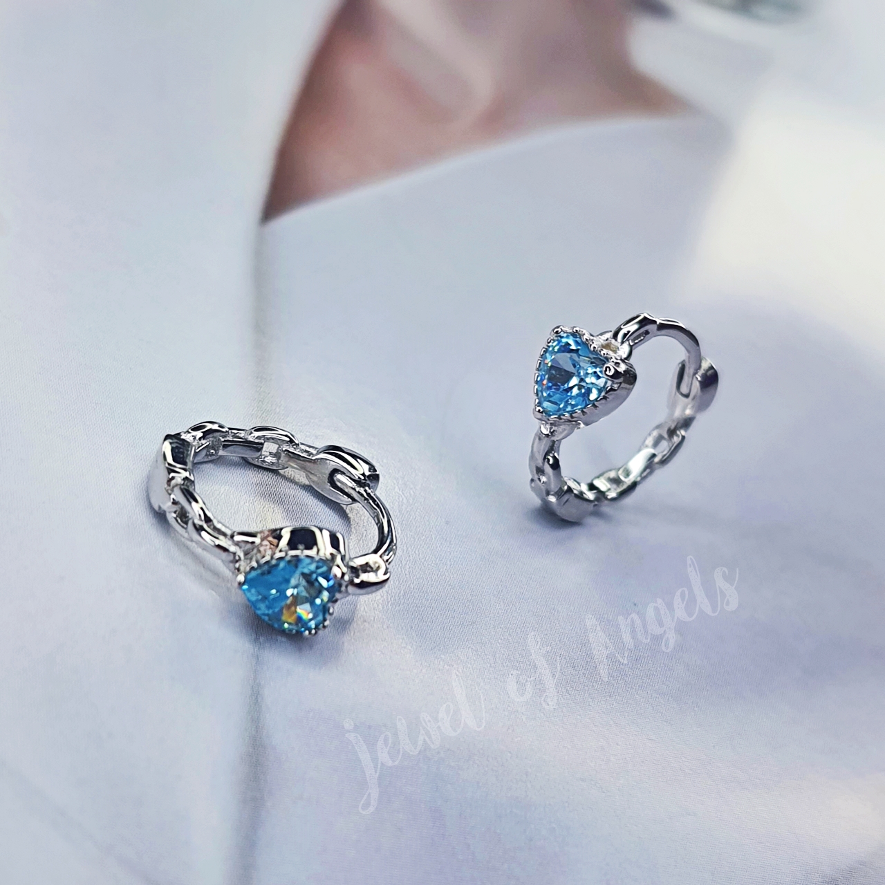 ต่างหูเงินแท้ S925 รุ่น Affection ต่างหูห่วงโซ่ แต่งเพชรCZหัวใจสีฟ้า สูง12mm เงินแท้ทั้งชิ้น Silver925 ต่างหูผู้หญิง ตุ้มหูเงินแฟชั่น