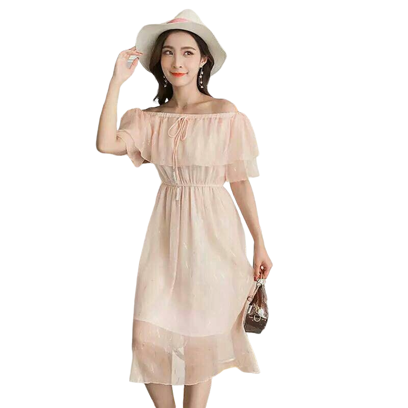 Dress4415 เดรสยาวเปิดไหล่ เอวสม็อคยางยืด มีซับในอย่างดีทั้งชุด ผ้าชีฟองวิ้งๆ เนื้อผ้าบางเบาใส่สบายเหมาะกับหน้าร้อน งานสวยน่ารัก ใส่เที่ยวทะเลหรือใส่ในวันสบายๆ ก็ดูดี มี 2 สี ครีม, เขียวมิ้นท์