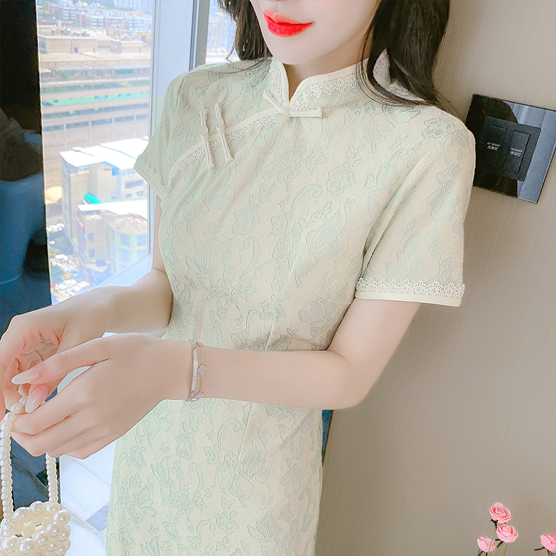 เดรสลูกไม้ เดรสชีฟองสวยๆ แขนสั้น By Meiyi women's clothing