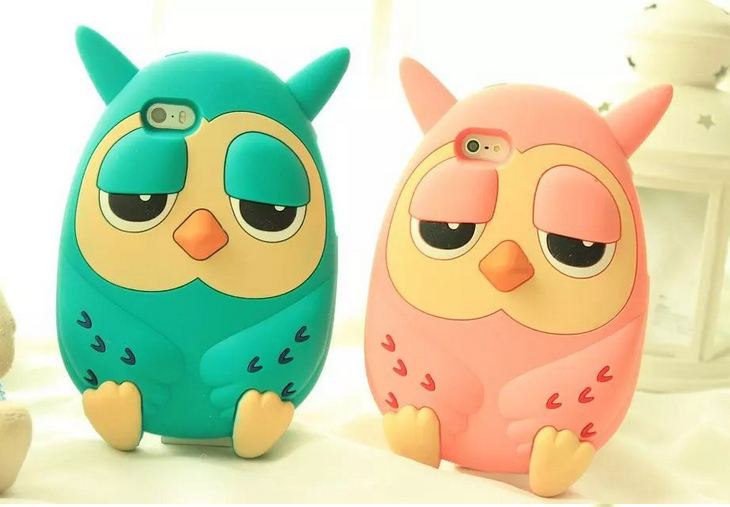เคส iphone 6 ขนาด 4.7 นิ้ว เคสซิลิโคน อย่างหนา เคสนกฮูก ตาปรือ เคส 3 D ลายหายาก นกฮูก สีชมพู พีช 5073122