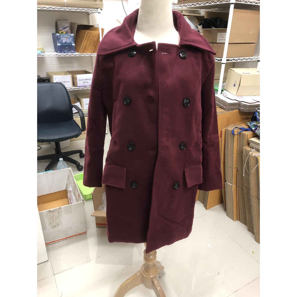 เสื้อโค้ทกันหนาว รุ่นกระดุม 2 แถว สไตล์เกาหลี ผ้าวูลผสม พร้อมส่ง red