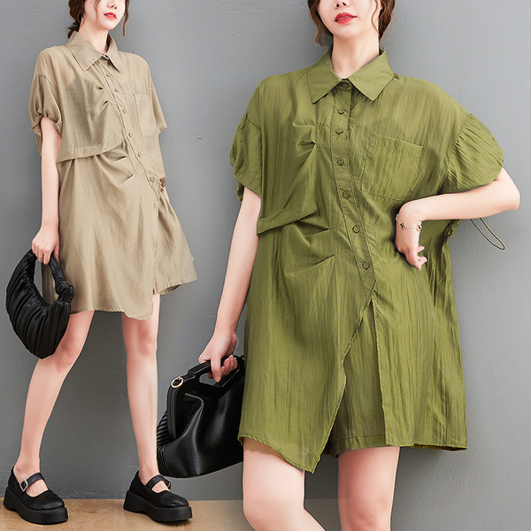 เสื้อทีเชิ้ตคนอ้วนผู้หญิงสไตล์คอตตอนลินินมีไซต์อก 47-48 นิ้ว