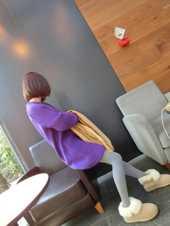 Sweater เสื้อไหมพรมถักตัวยาว สีม่วง ใส่ตัวเดี๋ยวได้เลยเก๋ๆ ยืดได้เยอะ ม่วง