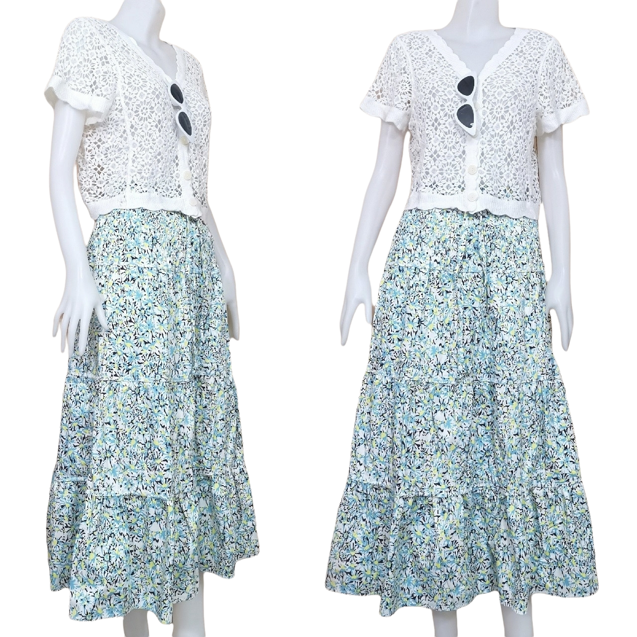 Skirt403-406 กระโปรงยาวลายดอกไม้ เอวสม็อคยางยืด ผ้าคอตตอนยีนส์, ผ้าสกินนี่เนื้อดีมีน้ำหนัก งานสวยน่ารักทรงนี้มีติดตู้ไว้ใส่ได้เรื่อยๆ งานน่ารักแมทช์กับอะไรก็เข้า