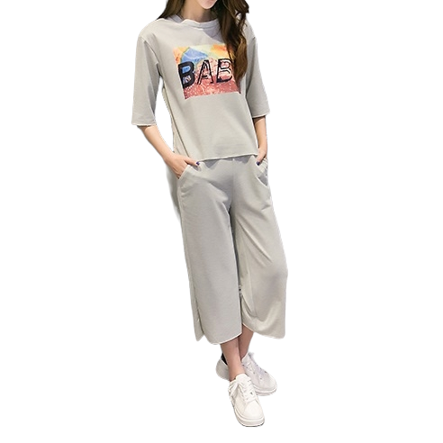 Set_bt1777 ชุดเซ็ท 2 ชิ้น(เสื้อ+กางเกง) เสื้อแขนยาวสี่ส่วนสกรีนลาย+กางเกงขายาวห้าส่วนเอวยืดกระเป๋าข้าง ผ้าคอตตอนเนื้อดีหนานุ่มยืดหยุ่นสูง งาน Set 2 ชิ้นเข้าชุด แบบน่ารักใส่เก๋ๆ ได้บ่อย