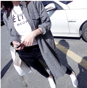 เสื้อคลุมลายสก๊อต ตัวยาว เกาหลีฝุดๆ พร้อมส่ง ลายขาวดำ
