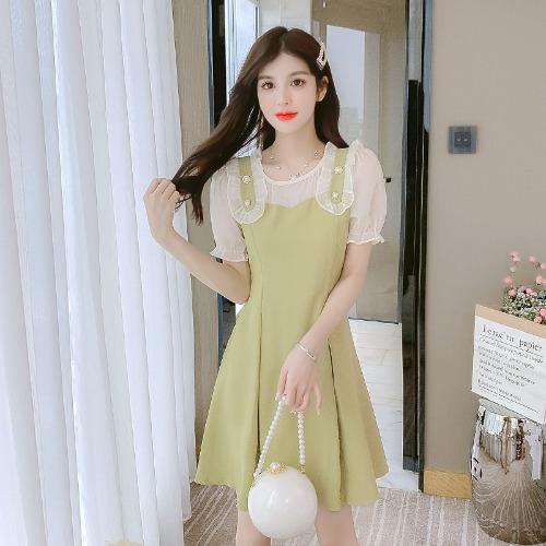 เดรสลูกไม้ เดรสชีฟองสวยๆ แขนสั้น By Meiyi women's clothing